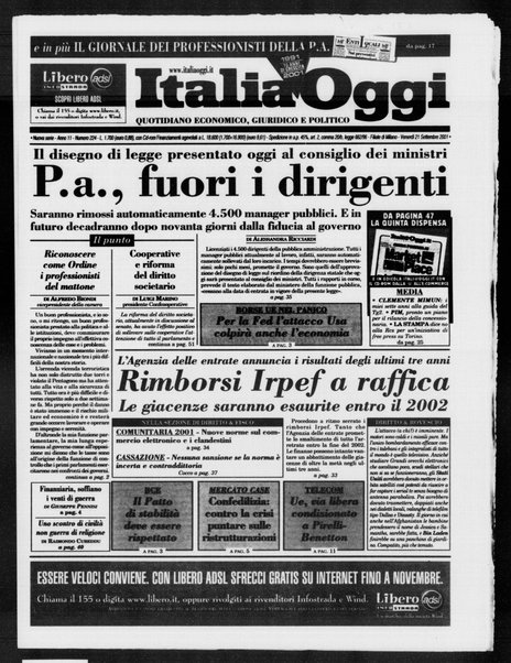 Italia oggi : quotidiano di economia finanza e politica